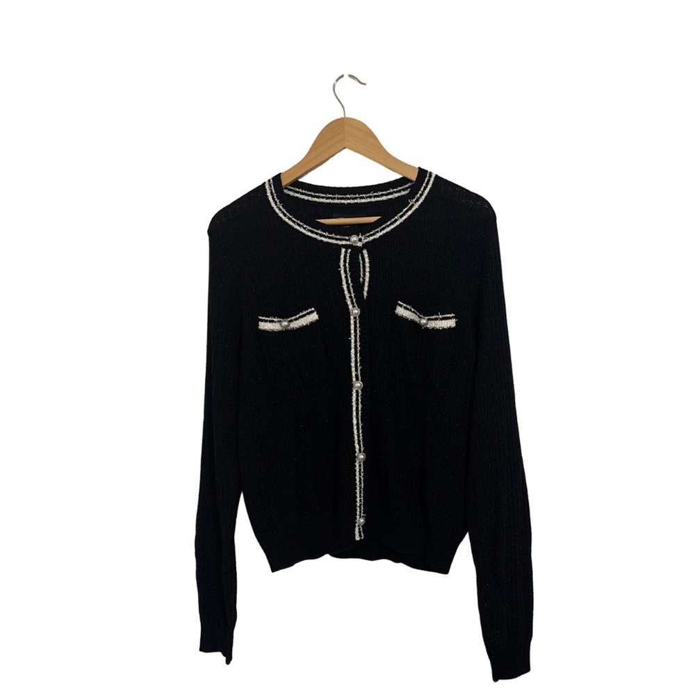 Black Cardigan with White Trim
